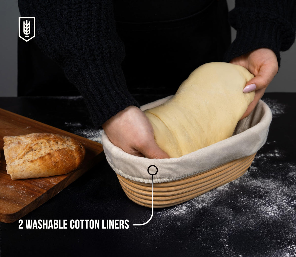 Kook handwoven rattan basket showcasing natural cane texture for artisanal bread