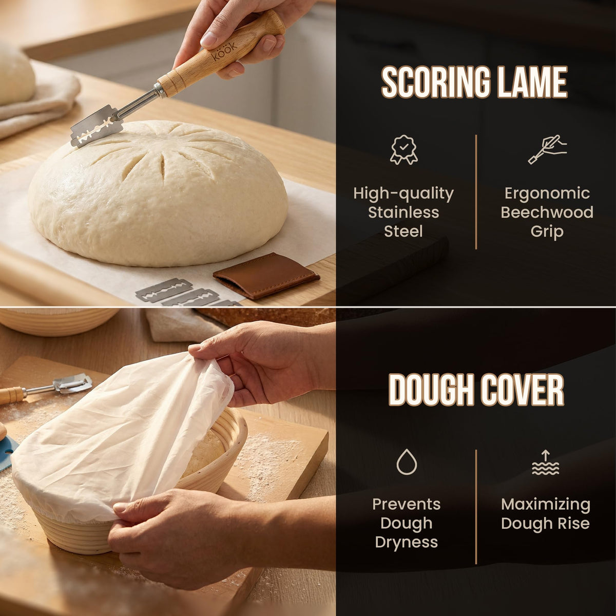 KooK plastic scraper ideal for flexible dough prep and scooping.