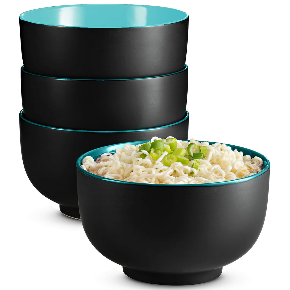 KooK ramen bowls set of 4, exterior black with navy interior for bold servings.