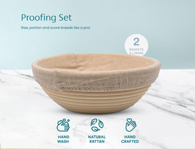 Kook round banneton showing signature ring patterns on loaves