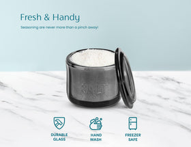 KooK salt cellar beside the stove provides quick pinch of seasoning.