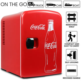 Koolatron Coca-Cola mini fridge red six-can capacity, ideal for dorms