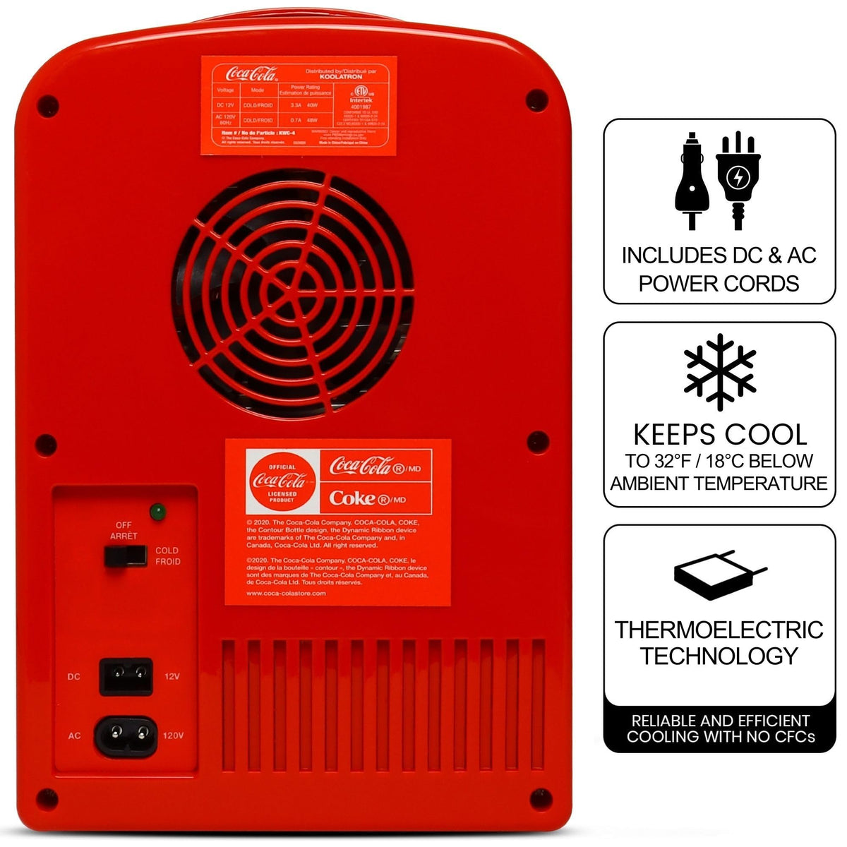 Koolatron Coca-Cola mini fridge red portable handle for easy transport