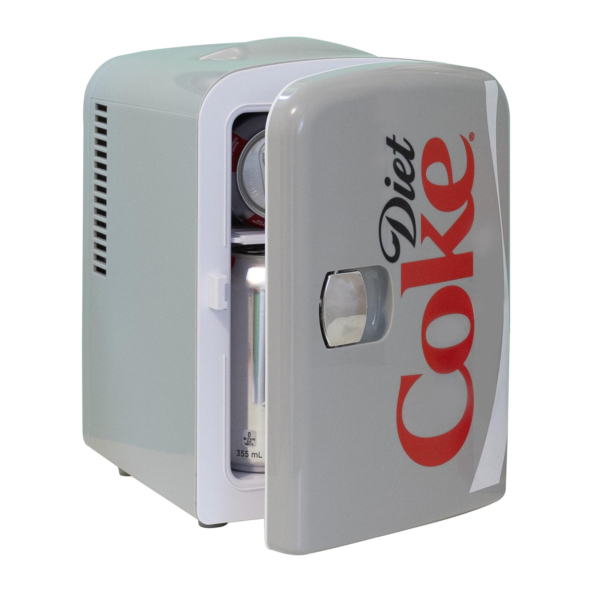 Koolatron Diet Coke DC04 mini fridge front view cooling beverages at your desk