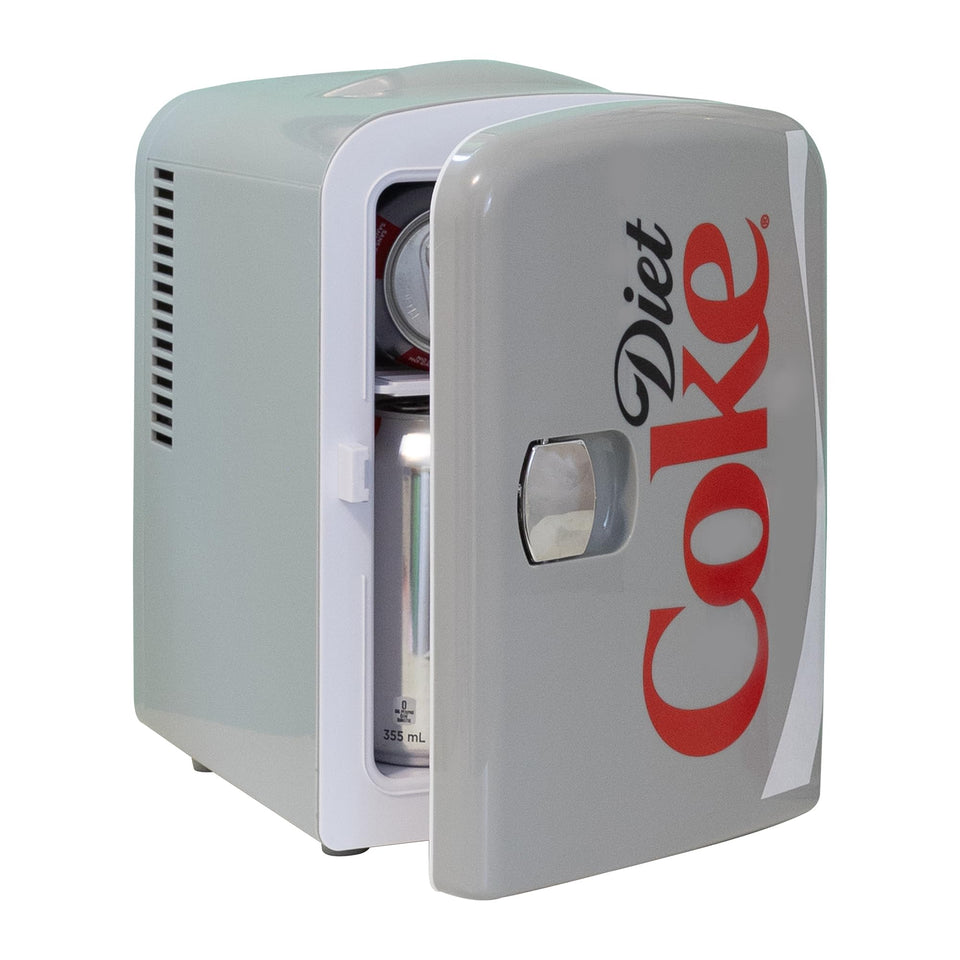 Koolatron Diet Coke DC04 mini fridge front view cooling beverages at your desk