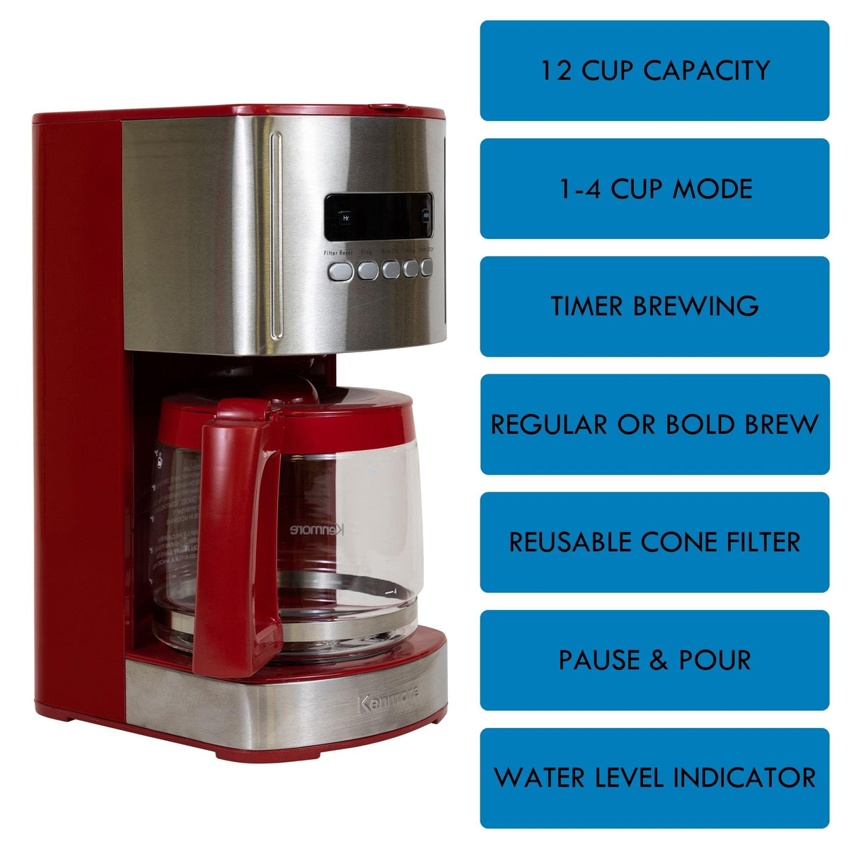 Bold flavor brew setting on Koolatron Kenmore for richer coffee.