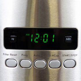 Reusable gold-tone filter on Koolatron Kenmore reduces waste and cost.
