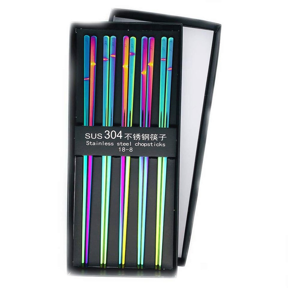 Koolemon rainbow chopsticks polished 304 stainless steel for daily reuse