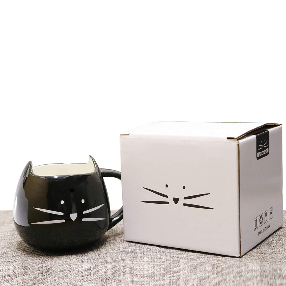 Koolkatkoo black cat mug handle detail, comfortable grip for hot drinks.
