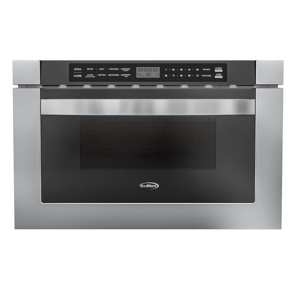 KoolMore KM-MD-1SS pull-out drawer in use for convenient microwave access.