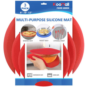 KooMall 12-inch multi-use silicone mat shown on a counter for heat protection and easy handling