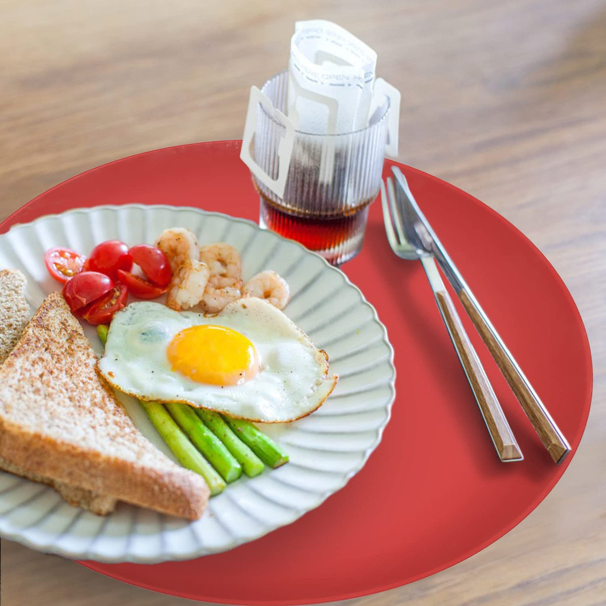 KooMall dish-drying-mat in bright red ready to absorb and dry dishes