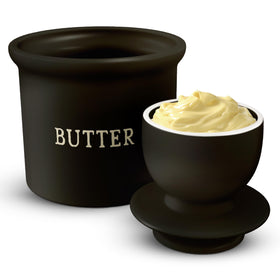 Base filled with water creates airtight seal for fresher butter at room temperature.
