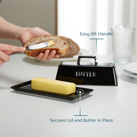 KooK butter dish on countertop adds style while protecting butter from residues.