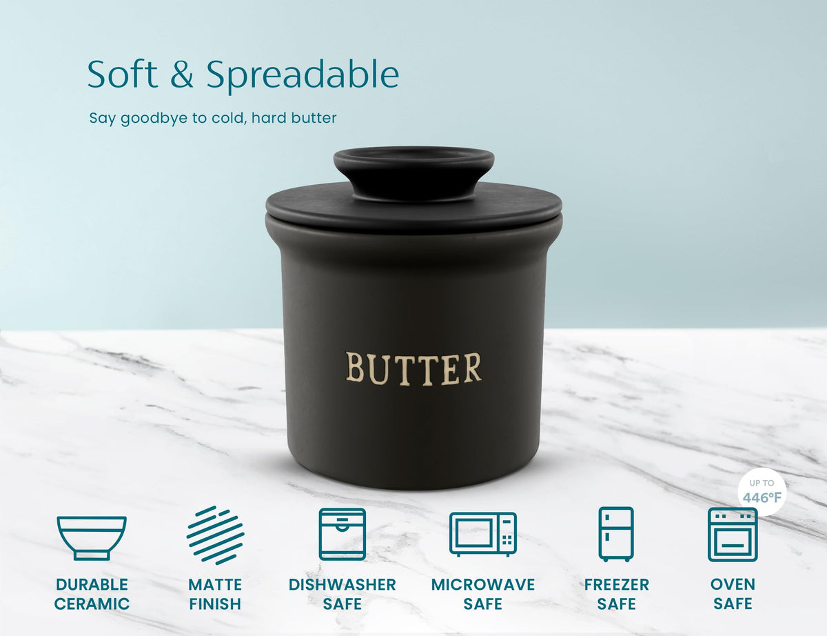 Lid lifted for serving makes spreading easier during meals.