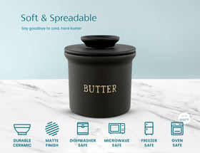 Lid lifted for serving makes spreading easier during meals.