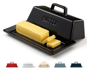 KooK ceramic butter dish with lid keeps butter fresh and ready to spread.