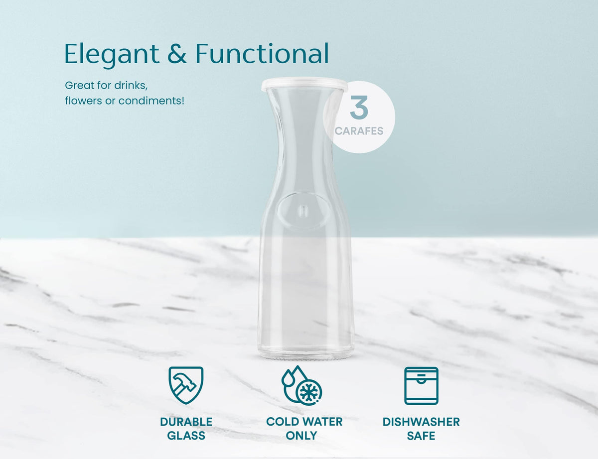 KooK Glass Carafe set 3 for wines, juices, and water at parties.
