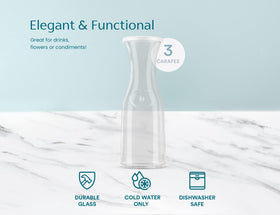 KooK Glass Carafe set 3 for wines, juices, and water at parties.