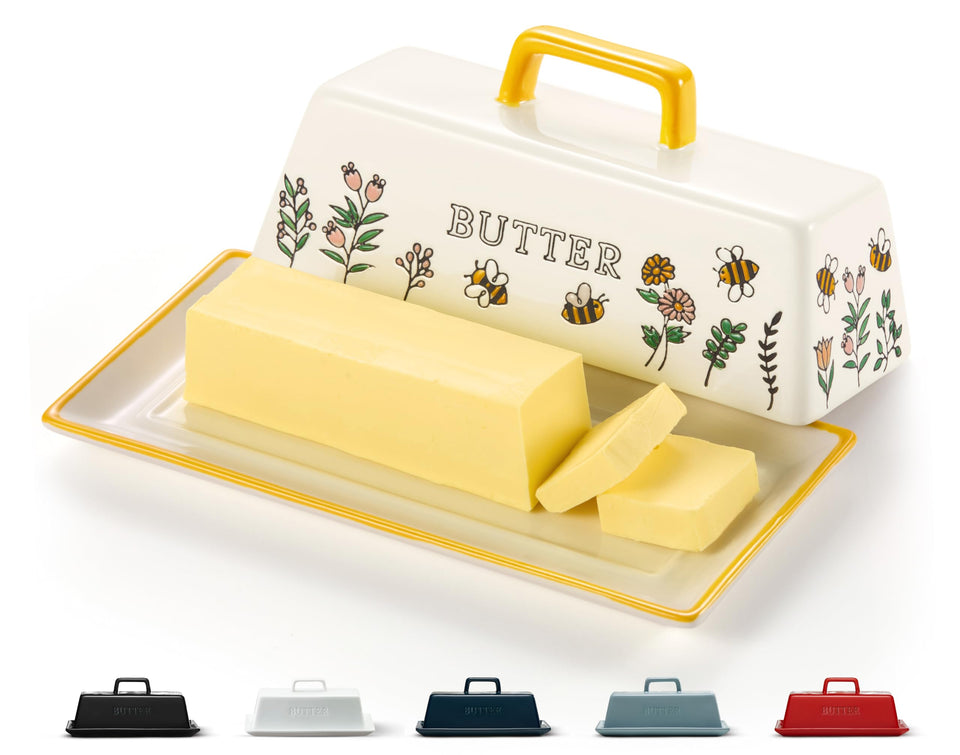 KooK Meadow butter dish with lid showcases classic countertop storage for easy spreading.