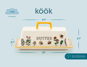KooK Meadow butter dish microwave and dishwasher safe for convenience.