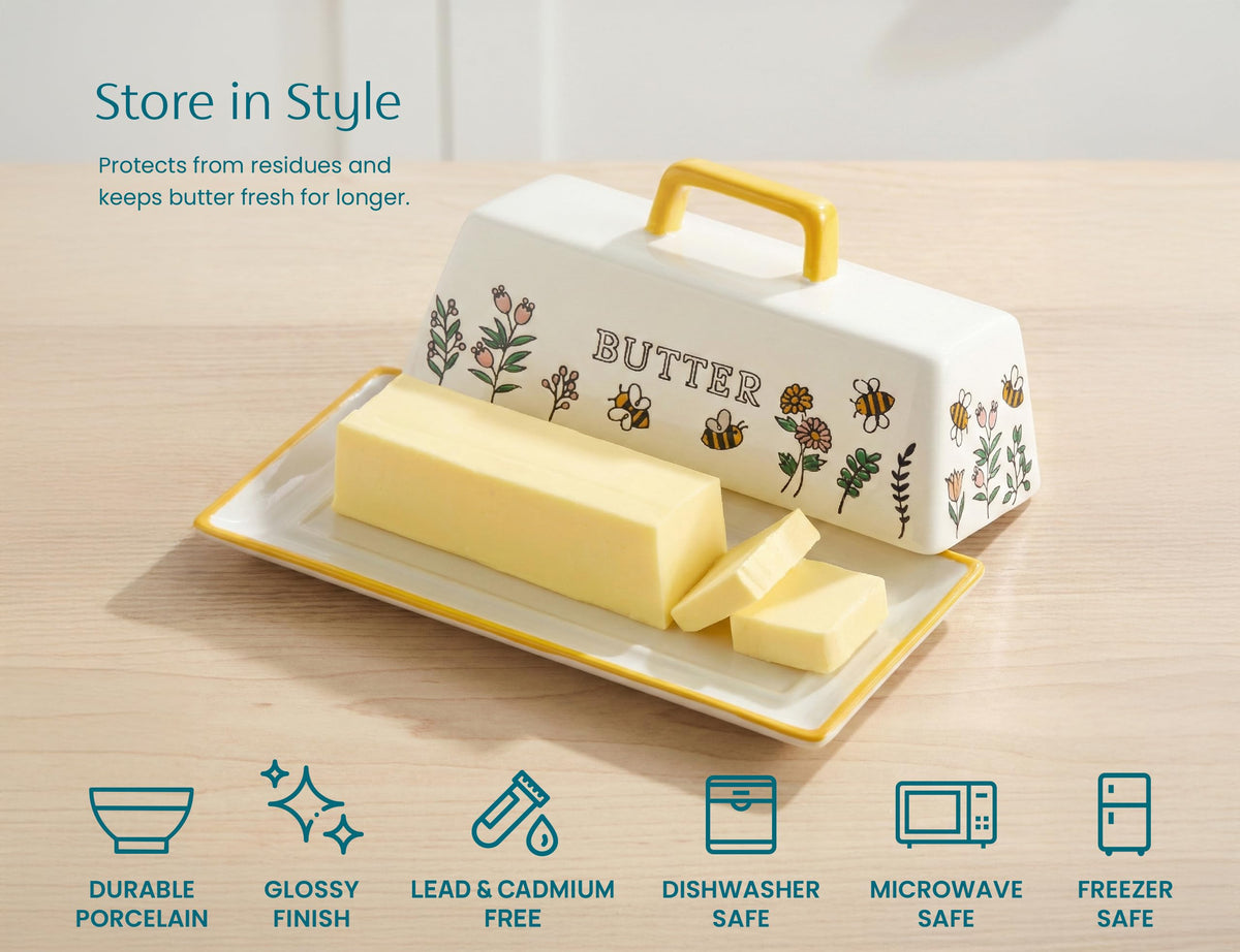 KooK Meadow butter dish side view shows squared design.