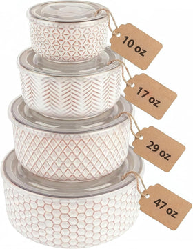KooK Narbonne 10oz ivory bowl with lid for portion control and storage