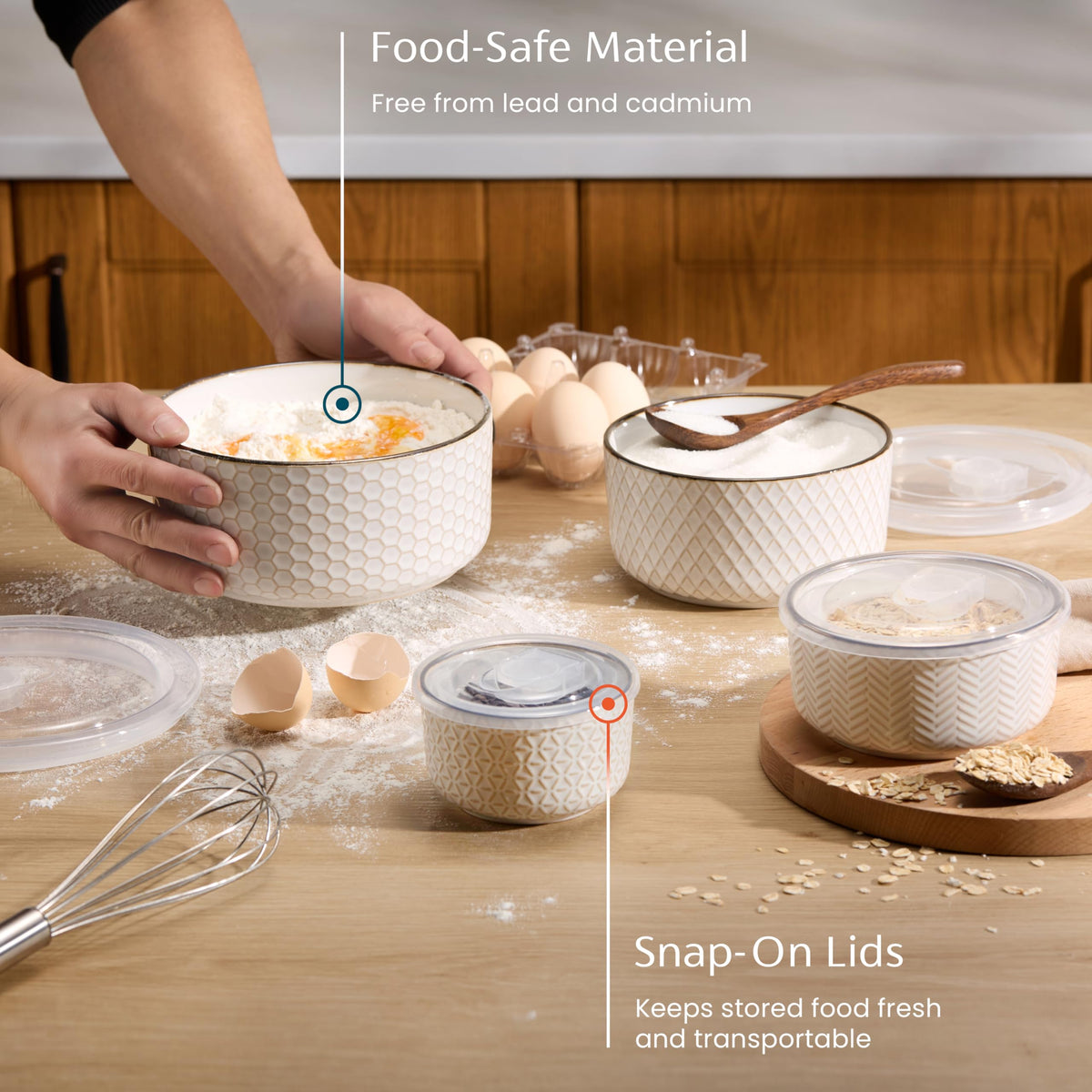 KooK Narbonne 16oz ivory bowl with lid ideal for meal prep