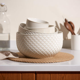 KooK Narbonne ivory bowls with embossed pattern add elegant texture to meals