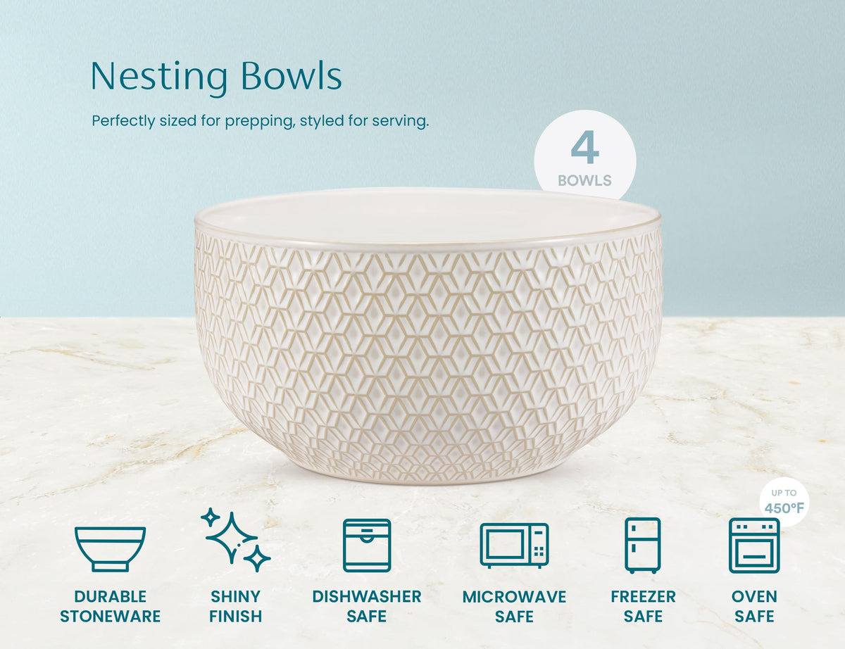 KooK Narbonne ivory bowls stackable for compact storage