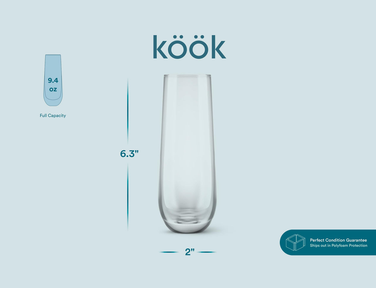 KooK 4-set stemless flutes for weddings and parties.