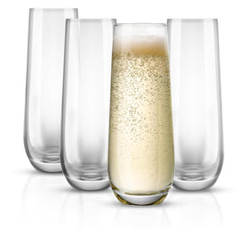 KooK stemless champagne flute with rose and mimosa pour, ideal for elegant celebrations.