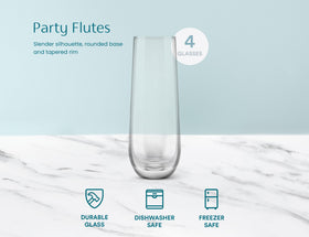 KooK flute with rounded base for stable, wobble-free serving.