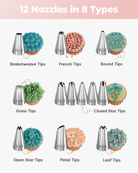 Kootek 12-numbered piping tips set for creative icing details.