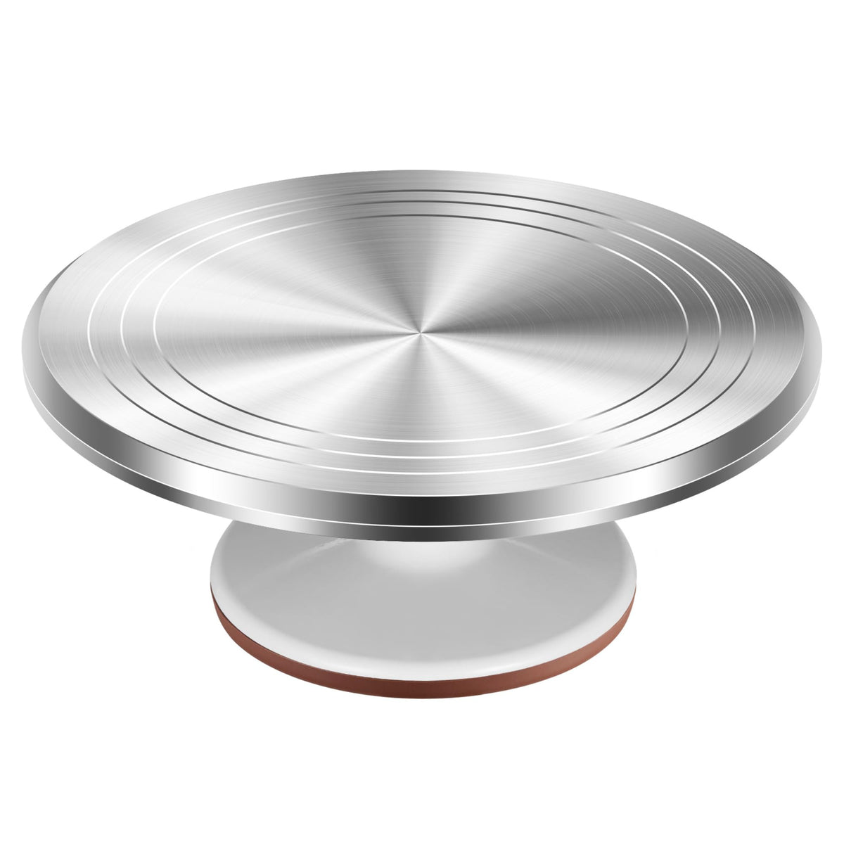 Kootek 12-inch aluminum cake turntable provides sturdy decorating support.