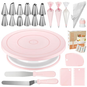 Kootek 71pcs cake decorating kit on turntable for pro-looking cakes.