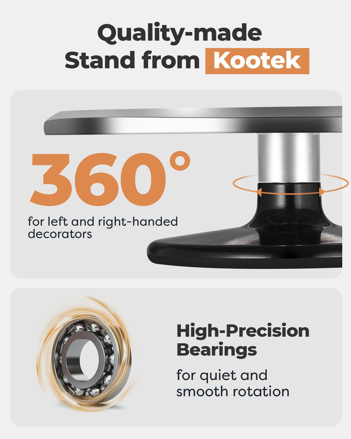 Kootek aluminum cake turntable side view with smooth rotation