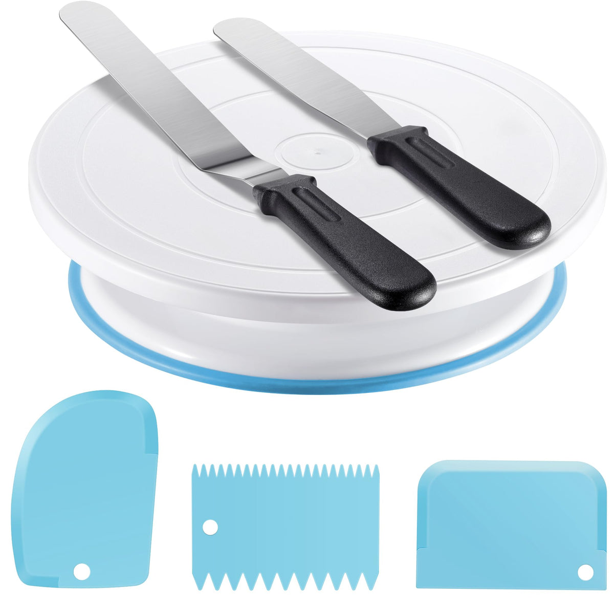Kootek cake decorating kit on a spinning turntable for flawless designs