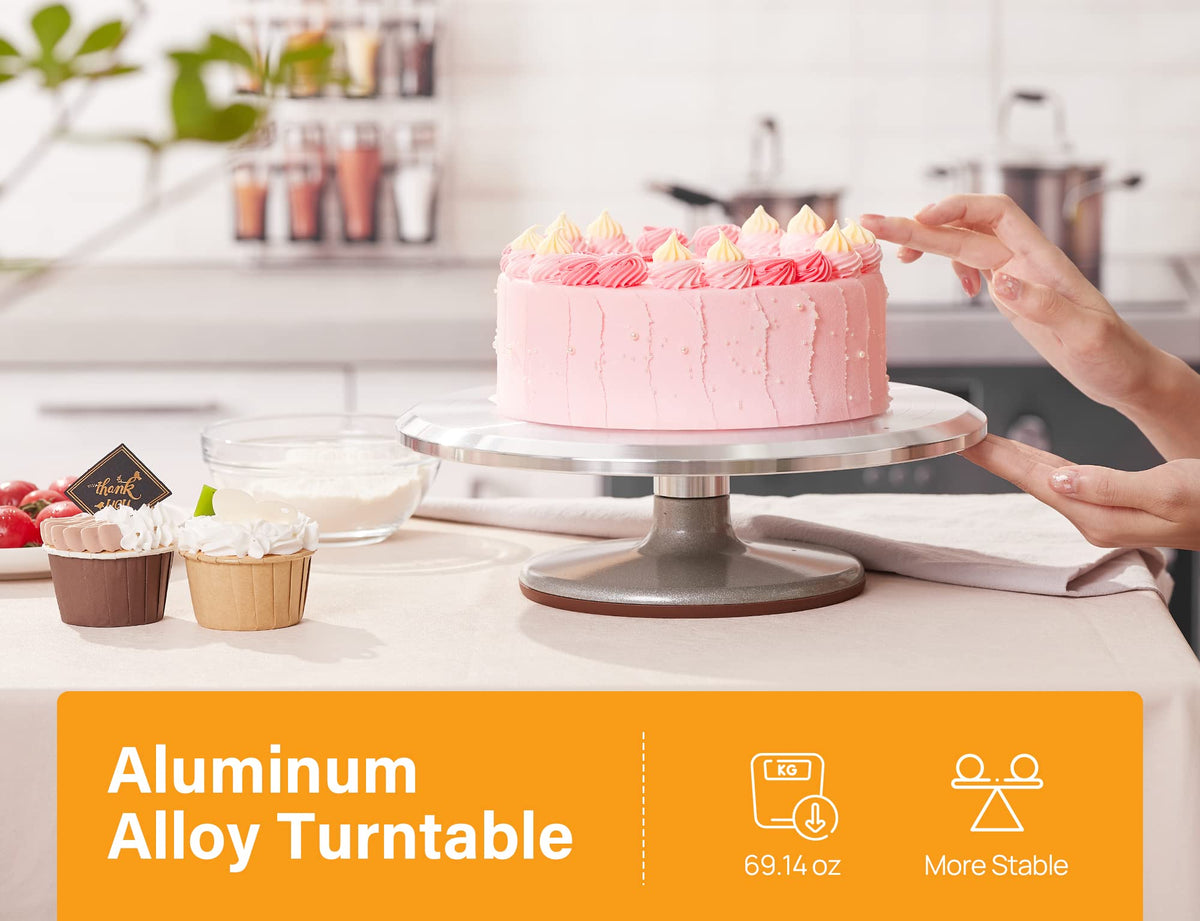 Kootek cake leveler helps create level layers for clean cakes.