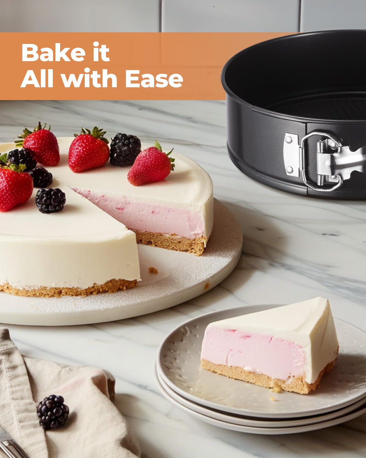 Kootek easy-release latch demonstrates clean, intact cake removal