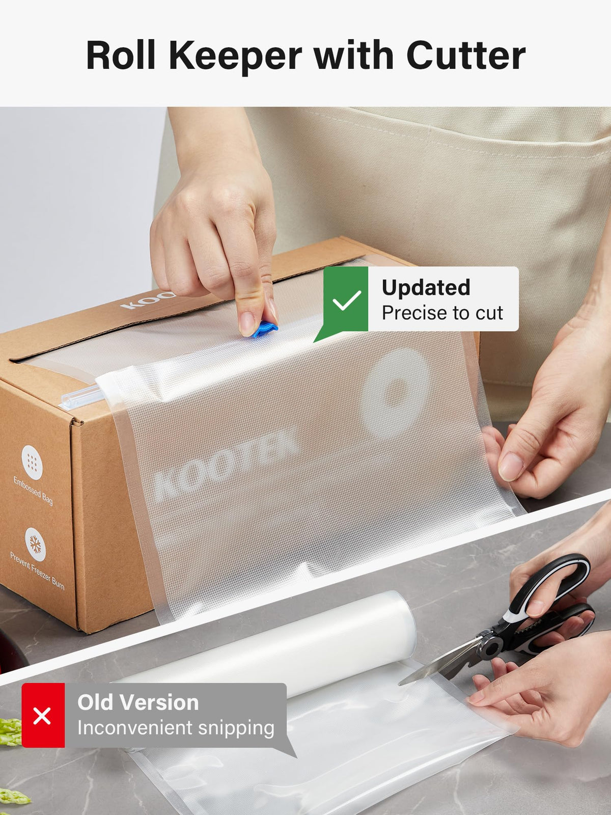 Kootek embossed dot surface bags provide stronger seal and freezer protection.