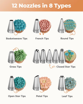 Kootek 12 piping tips set enabling detailed borders and flowers