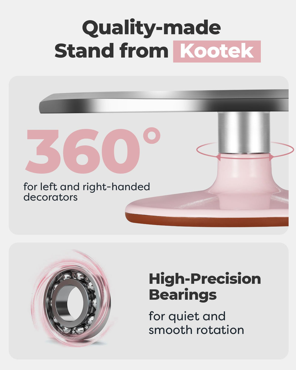 Kootek rotating cake stand with 360-degree rotation for even frosting from all angles.