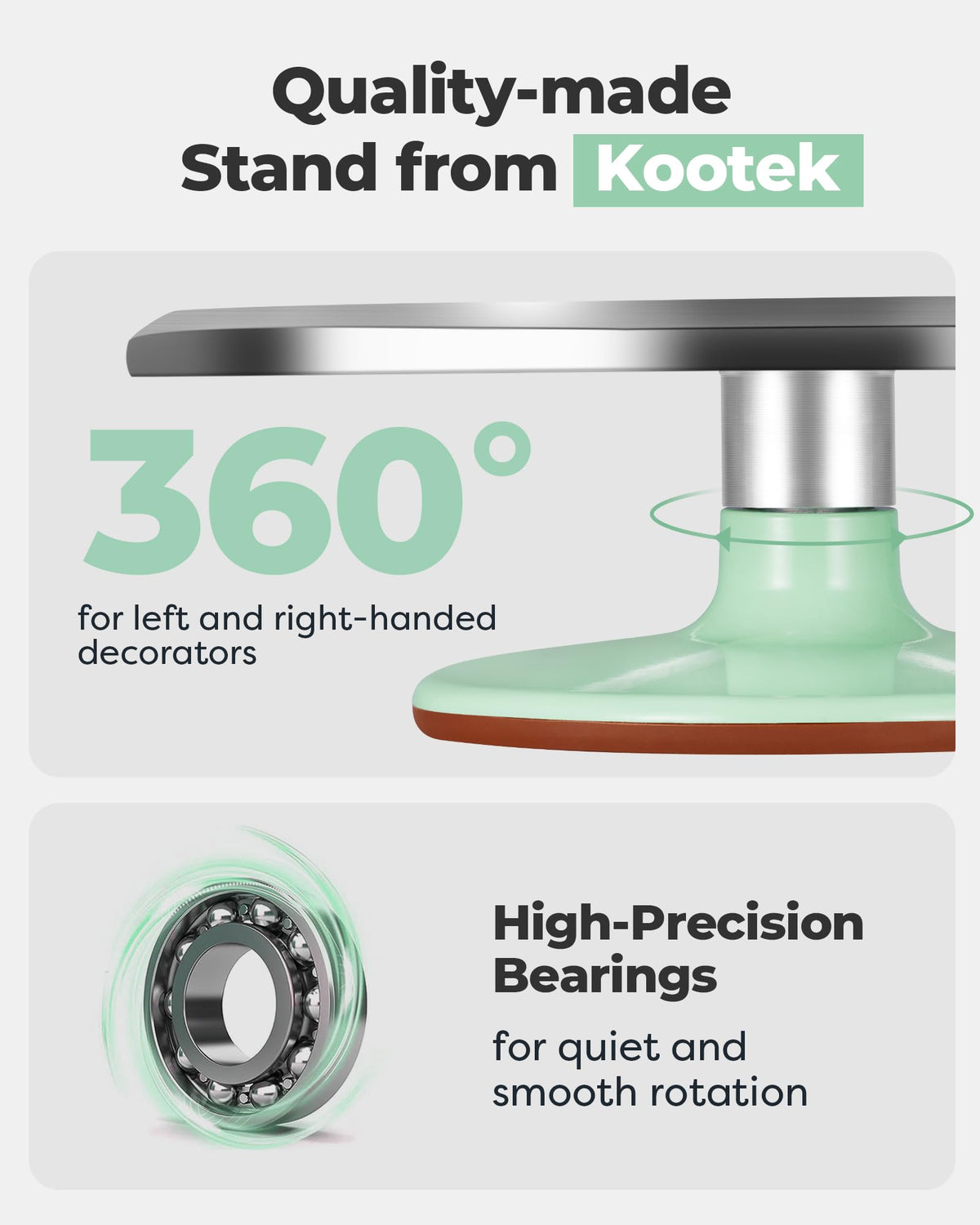 Kootek rotating cake turntable with smooth 360-degree rotation for easy frosting access.
