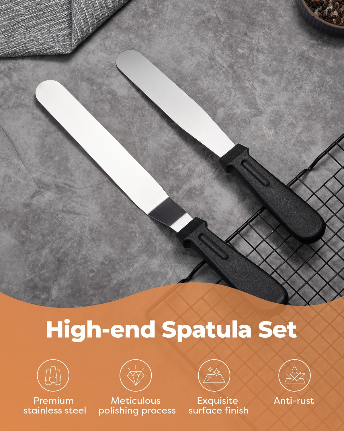 Kootek stainless steel cake scrapers for durable texture finishes