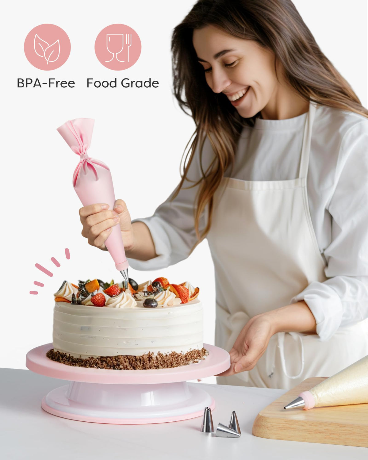 Kootek three-edge cake scrapers for textured icing designs.