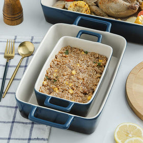 KOOV multi-purpose pans for roasting, reheating, and serving leftovers.