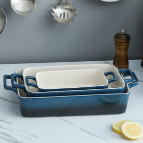 KOOV three-piece lasagna pans stacked, perfect for casseroles.