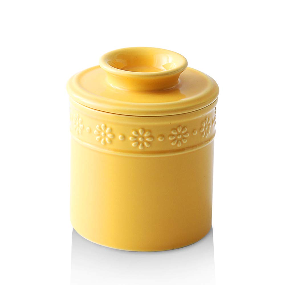 KOOV ceramic butter crock yellow with airtight seal keeps butter soft