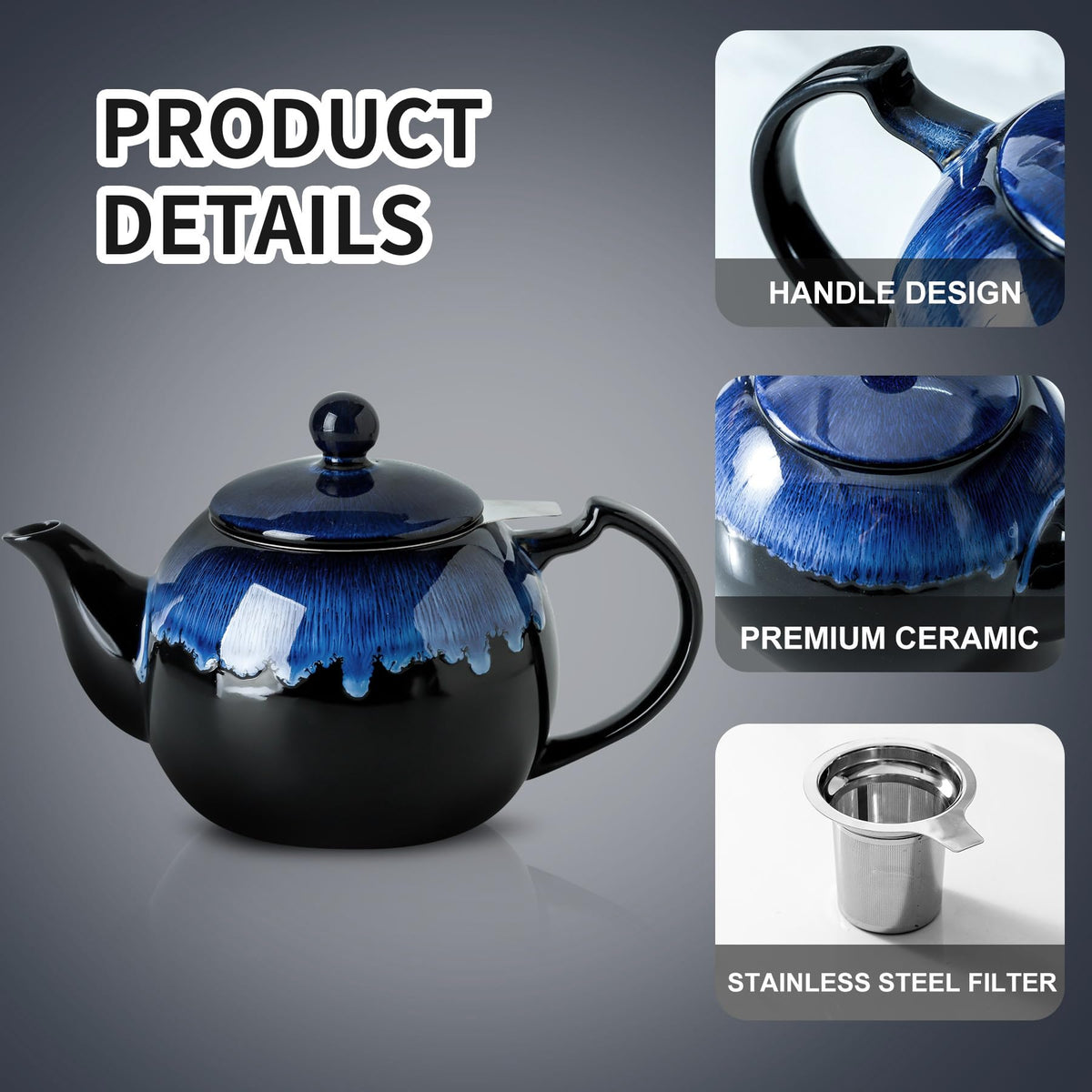 KOOV teapot with stainless infuser for loose tea aroma.